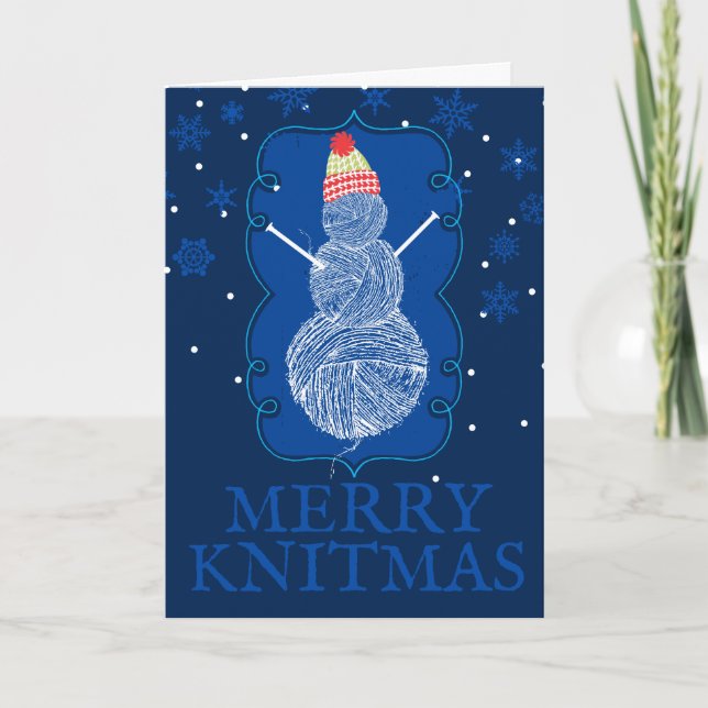 Cartes Pour Fêtes Annuelles Tricot aiguilles bonhomme de neige personnalisées  (Devant)