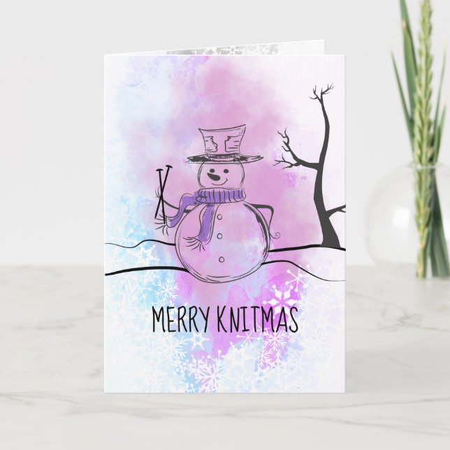 Cartes Pour Fêtes Annuelles Tricot aiguilles bonhomme de neige personnalisées  (Devant)