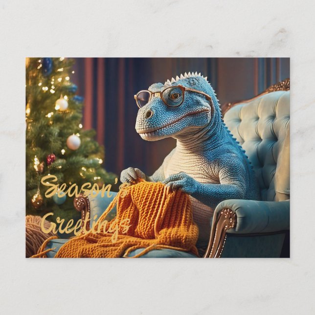 Cartes Pour Fêtes Annuelles Tricot Dinosaur Joyeux Noël (Devant)