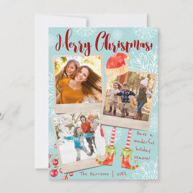 Cartes Pour Fêtes Annuelles Triple Photo Fun Noël | Personnalisé (Devant)