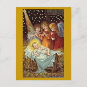 CARTES POUR FÊTES ANNUELLES TROIS ANGELS AVEC BÉBÉ JÉSUS OR