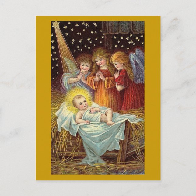CARTES POUR FÊTES ANNUELLES TROIS ANGELS AVEC BÉBÉ JÉSUS OR (Devant)