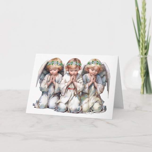 Cartes Pour Fêtes Annuelles Trois Anges Dans La Prière (Devant)