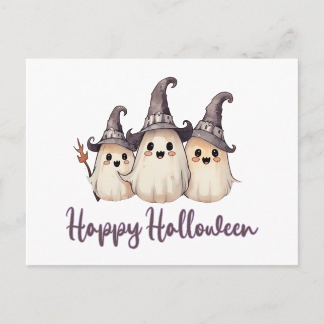 Cartes Pour Fêtes Annuelles Trois Casquettes de sorcière fantômes blanc Hallow (Devant)