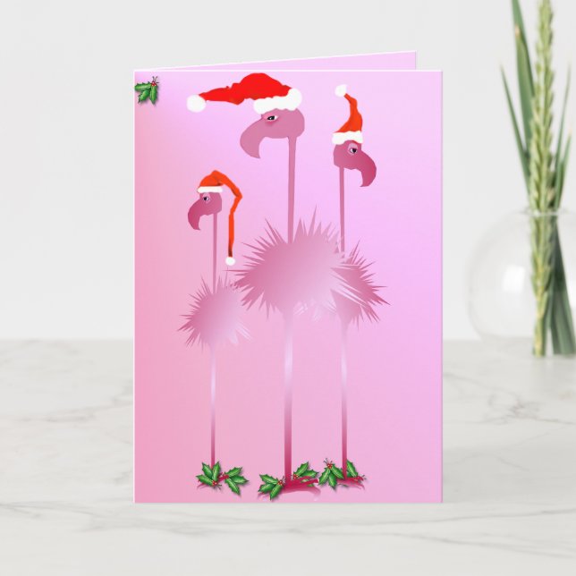 Cartes Pour Fêtes Annuelles Trois Flamants roses de Noël roses (Devant)