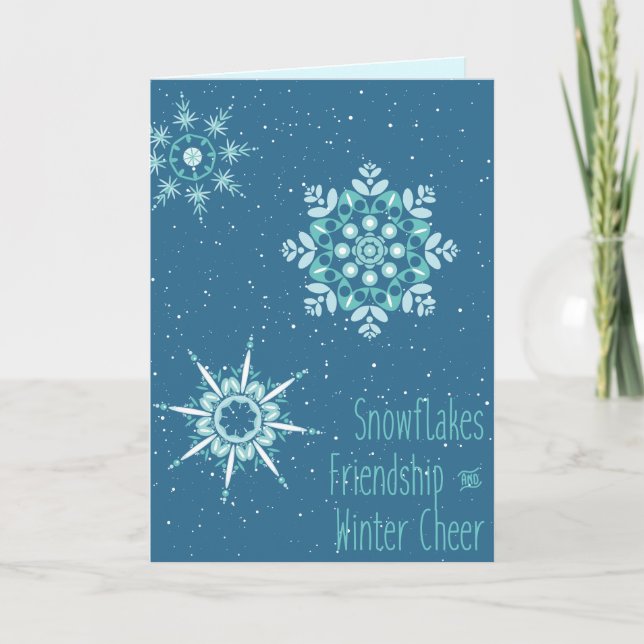 Cartes Pour Fêtes Annuelles Trois flocons de neige, amitié et fête d'hiver (Devant)