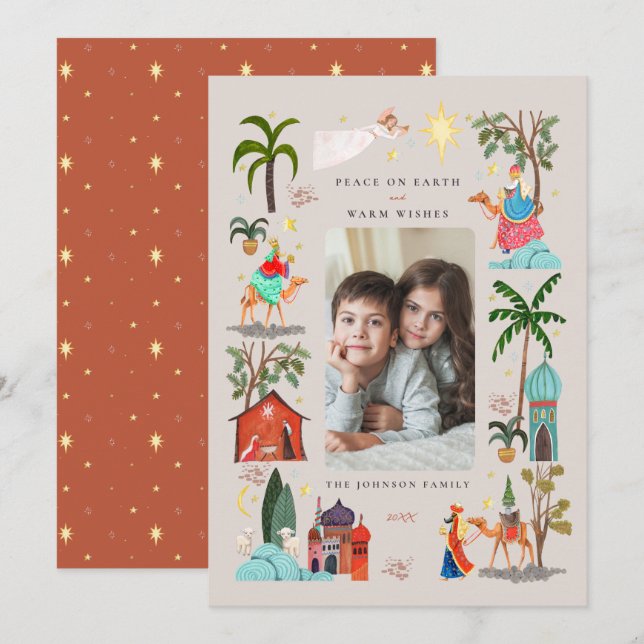 Cartes Pour Fêtes Annuelles Trois hommes sages Trois rois Noël (Devant / Derrière)