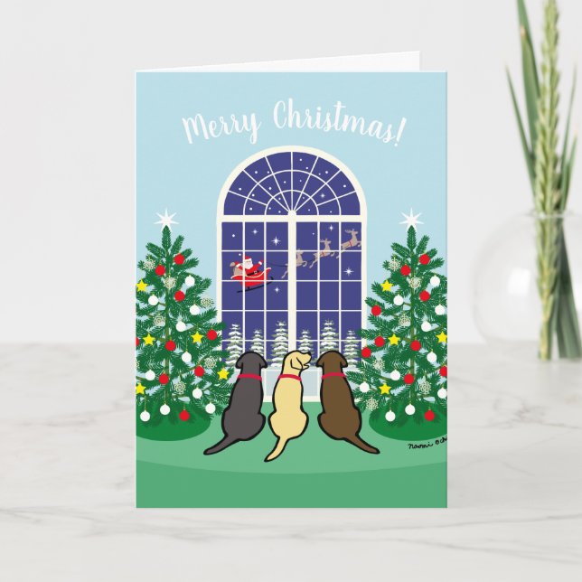 Cartes Pour Fêtes Annuelles Trois Labradors et Noël du Père Noël (Devant)
