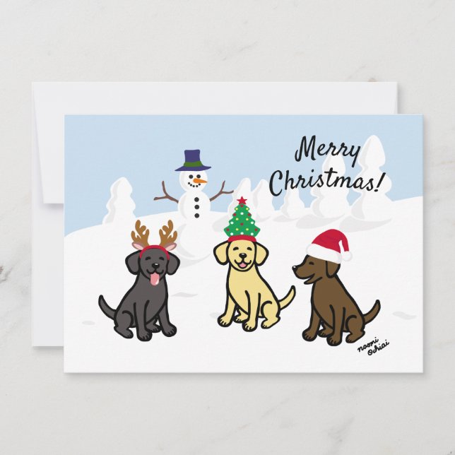 Cartes Pour Fêtes Annuelles Trois Labradors et Noël Snowman (Devant)