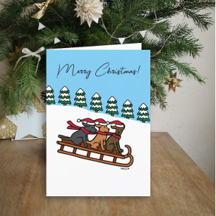 Cartes Pour Fêtes Annuelles Trois Labradors Sled Diapositive Vue de neige