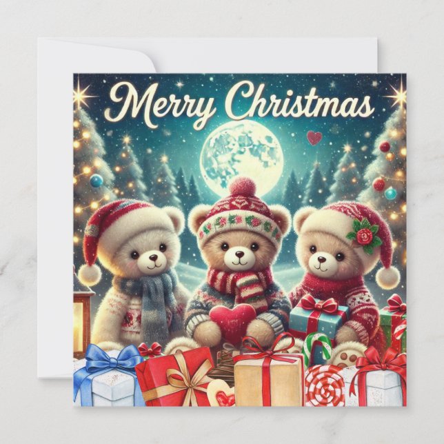 Cartes Pour Fêtes Annuelles Trois mignons Nounours Joyeux Noël (Devant)
