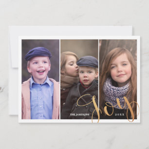 Cartes Pour Fêtes Annuelles Trois photos Collage Gold Joie Noël Photo