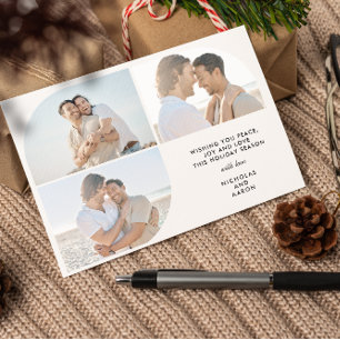 CARTES POUR FÊTES ANNUELLES TROIS PHOTOS DEMI ARCH SIMPLE NOËL VACANCES