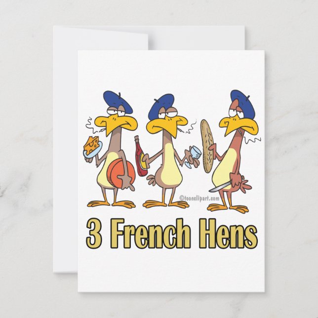 Cartes Pour Fêtes Annuelles trois poules françaises 3e jour de noël (Devant)
