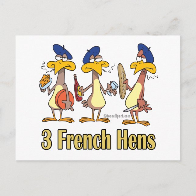 Cartes Pour Fêtes Annuelles trois poules françaises 3e jour de noël (Devant)
