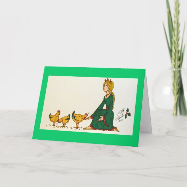 Cartes Pour Fêtes Annuelles Trois poules françaises (robe verte) (Devant)