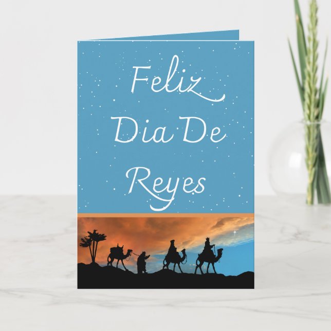Cartes Pour Fêtes Annuelles Trois Rois d'Espagne Jour Etoiles Turquoises Noël (Devant)