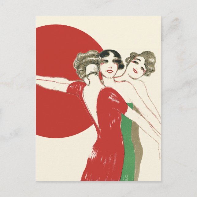 Cartes Pour Fêtes Annuelles TROIS ROSES, Art Déco Dames : VACANCES DE NOËL (Devant)