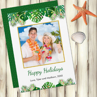 Cartes Pour Fêtes Annuelles Tropical Beach Foliage Christmas Lights Gold Photo
