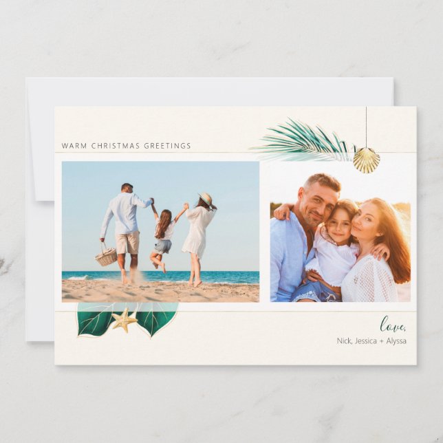 Cartes Pour Fêtes Annuelles Tropical Beach Green Gold Green 2-Photo (Devant)