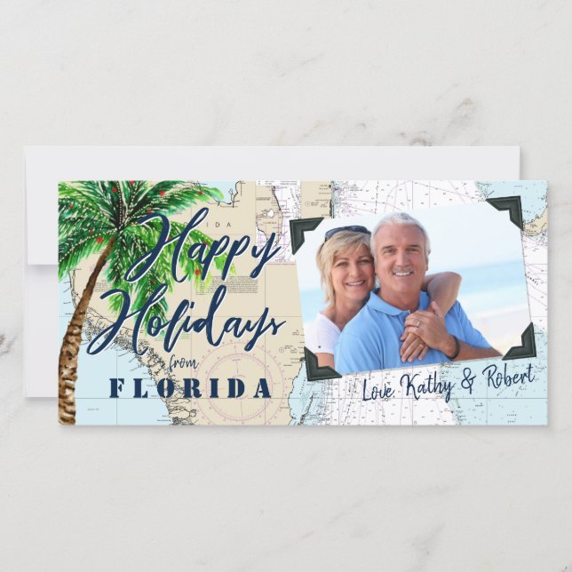 Cartes Pour Fêtes Annuelles Tropical Happy Holidays from Florida Nautical (Devant)