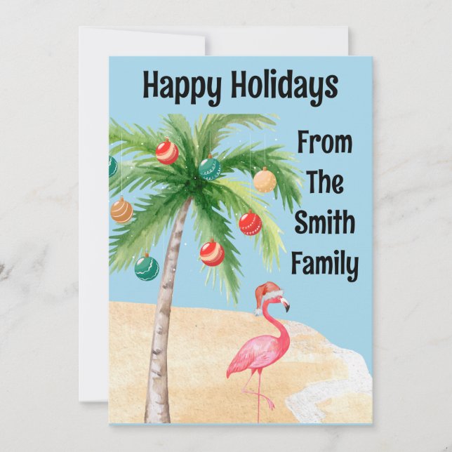 Cartes Pour Fêtes Annuelles Tropical Palm Tree Flamant rose Fête de Vacances (Devant)