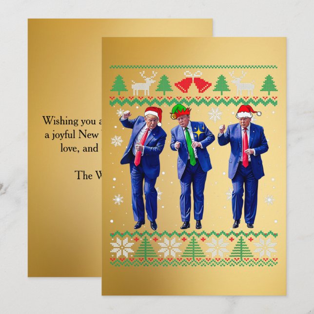 Cartes Pour Fêtes Annuelles Trump Santa Hat Dance Gold Christmas Card (Devant / Derrière)