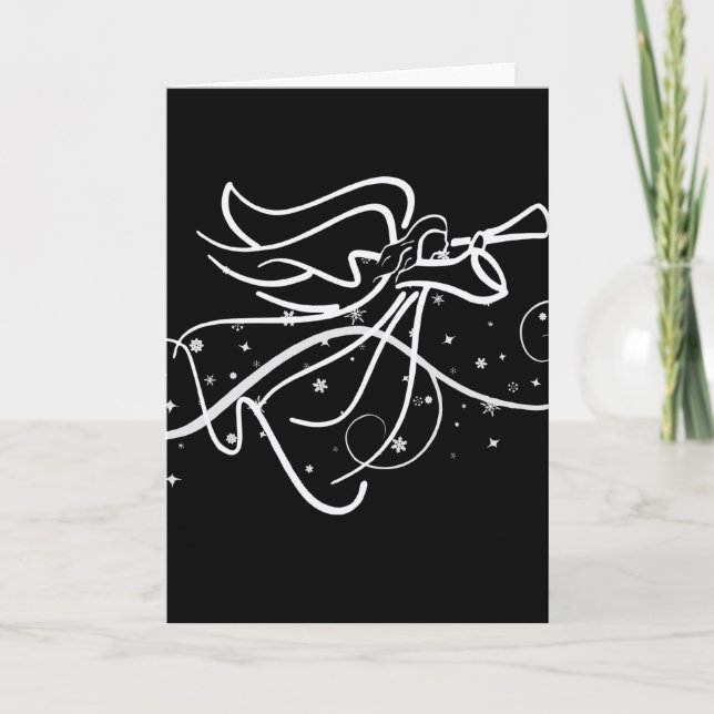 Cartes Pour Fêtes Annuelles Trumpethe Angel Noir et Blanc Noël (Devant)