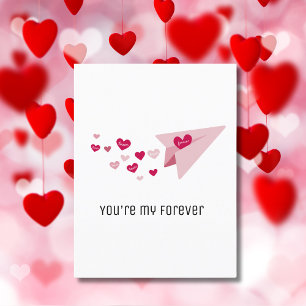 Cartes Pour Fêtes Annuelles Tu es mon pour toujours, joli avion rose et coeurs