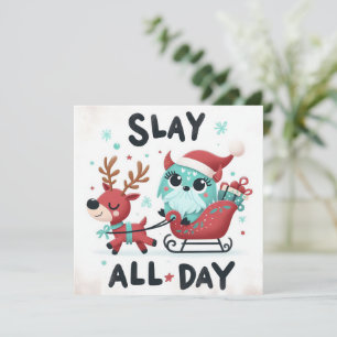 Cartes Pour Fêtes Annuelles Tue tout le jour mignon traîneau de Noël de Santa