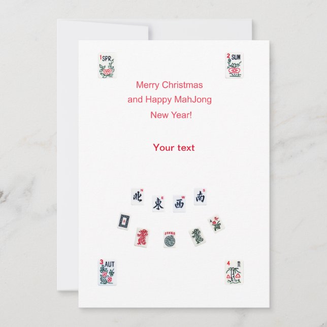 Cartes Pour Fêtes Annuelles Tuiles de mahjong symboles pour Noël (Devant)