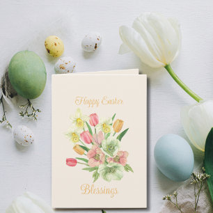 Cartes Pour Fêtes Annuelles Tulip Daffodique de printemps Bouquet de Pâques