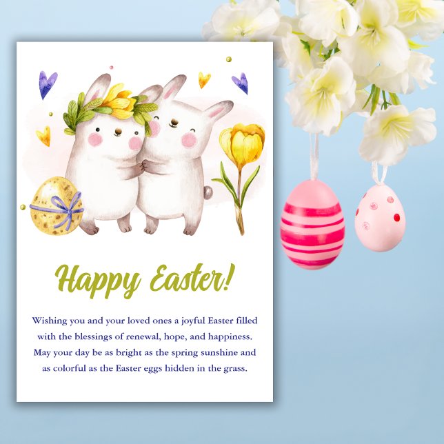 Cartes Pour Fêtes Annuelles Tulipe jaune printanière lapin floral Pâques (Créateur téléchargé)