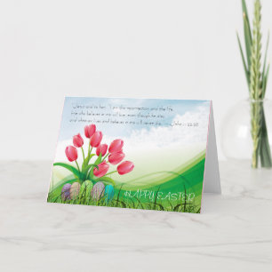 Cartes Pour Fêtes Annuelles Tulipes et nuages heureux chrétiens de vers de