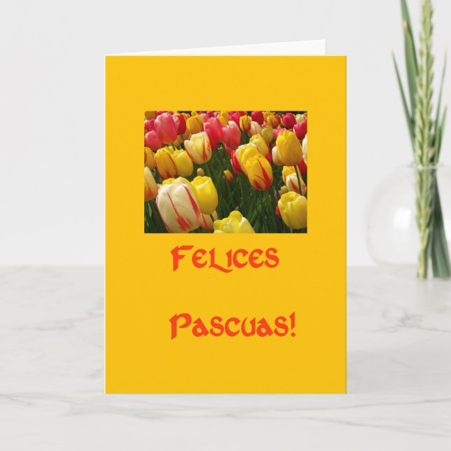Cartes Pour Fêtes Annuelles tulipes mixtes salut de pâques jaunes en espagnol (Devant)