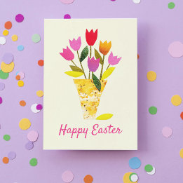 Cartes Pour Fêtes Annuelles Tulipes Printemps Rétro Illustré à la main Pâques 