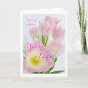 Cartes Pour Fêtes Annuelles Tulipes roses : Joyeuses Pâques : Penser à vous