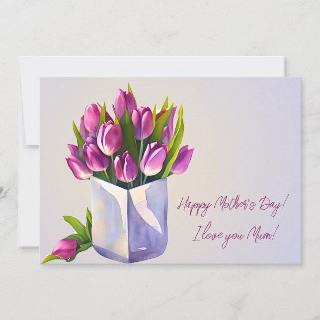 Cartes Pour Fêtes Annuelles Tulips Bouquet Purple Joyeuse fête des mères (Devant)