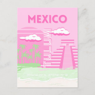 Cartes Pour Fêtes Annuelles Tulum, Mexique, Art Voyage, Art Preppy, Rose