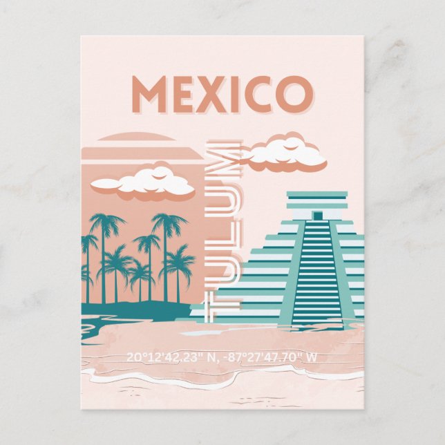 Cartes Pour Fêtes Annuelles Tulum, Mexique, Art Voyage, Retro (Devant)