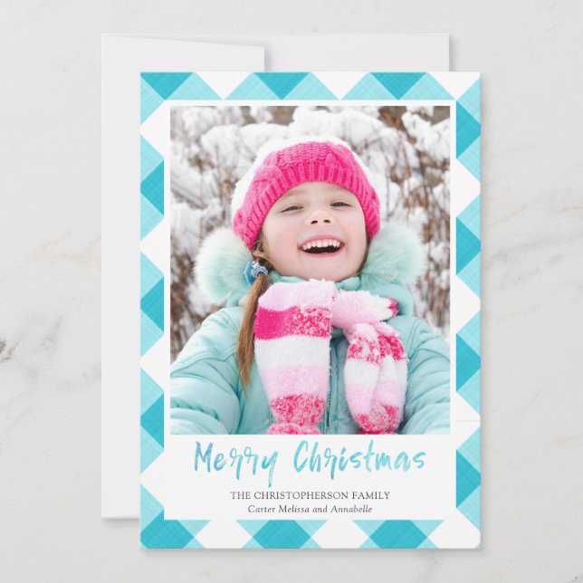 Cartes Pour Fêtes Annuelles Turquoise Buffalo Check Brush Script MERRY NOËL (Devant)