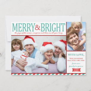 Cartes Pour Fêtes Annuelles Turquoise et rouge Merry et Bright Holiday Card