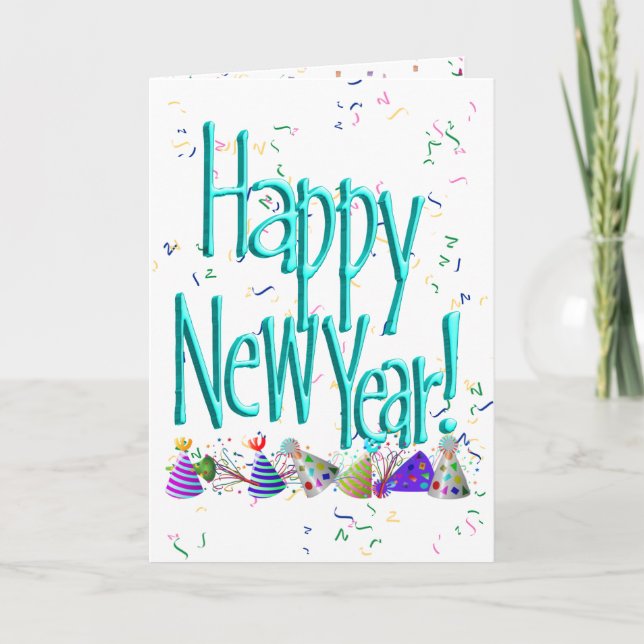 Cartes Pour Fêtes Annuelles Turquoise HEUREUSE NOUVELLE ANNÉE ! (Devant)