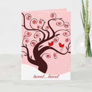 Cartes Pour Fêtes Annuelles Tweetez Tweet Jolies Oiseaux Tourbillonnent Arbre