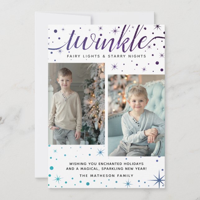 Cartes Pour Fêtes Annuelles TWINKLE Falling Snow Motif | Violet et Turquoise (Devant)