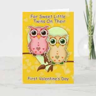 Cartes Pour Fêtes Annuelles Twins First Valentine's Day Little Patchwork Owls