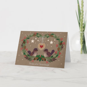 Cartes Pour Fêtes Annuelles Two Birds on a Christmas Wreath