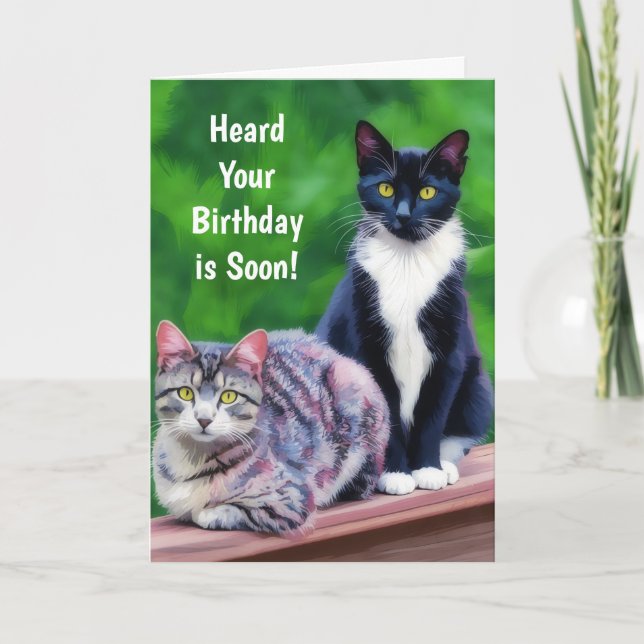 Cartes Pour Fêtes Annuelles Two Cats Birthday Art Cat Lover Pun Fun Card (Devant)