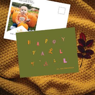 Cartes Pour Fêtes Annuelles Type de fête Photo "Happy Fall Y'all" Olive