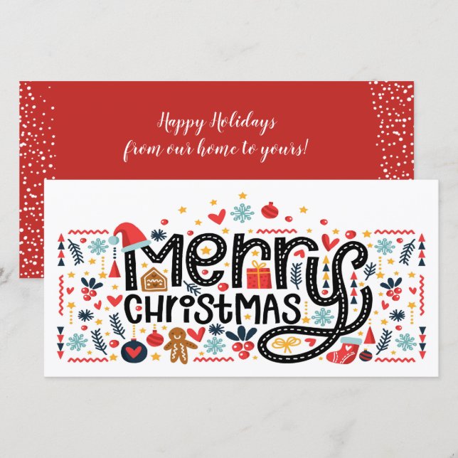 Cartes Pour Fêtes Annuelles Typographe de Merry Christmas (Devant / Derrière)